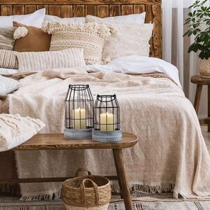 NIB Set of 2 Farmhouse Wire Metal Lantern Candle Holders